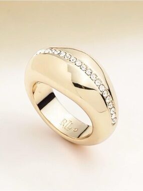 Lauren Ralph Lauren Gold-Tone Sculpted Dome Ring w/Crystal Stripe, Sz. 7, NWOT